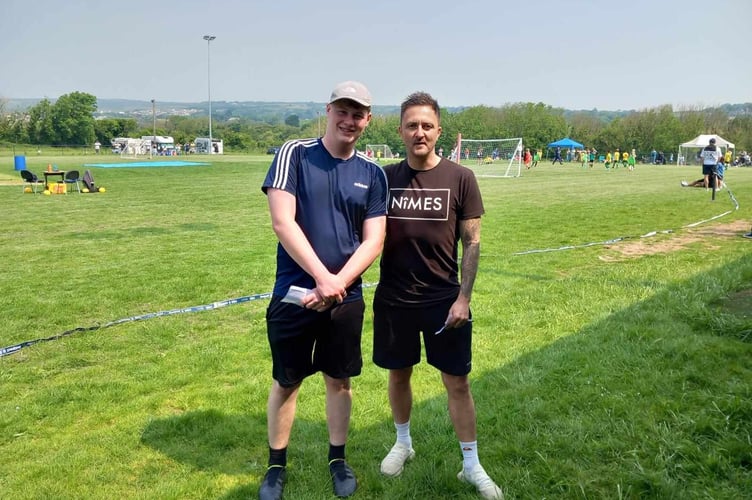 Bude's new first team manager Steve Hackett (right) volunteered his services as a referee.