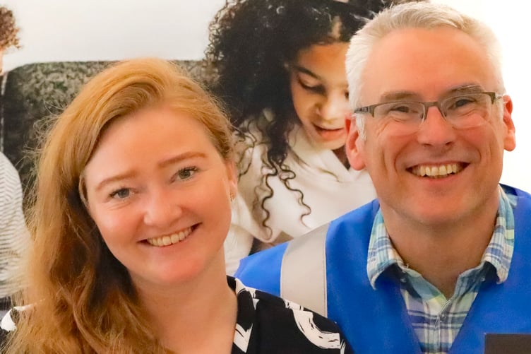 Novellist AF Steadman with festival director Simon Pollard.