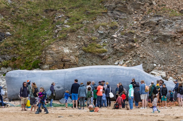 Wildcard - Arts On The Beach event at Watergate Bay. A free family weekend of whale theatre, aerial performance, a 13-foot roaming puppet, dance, music and creative workshops. The second Arts on the Beach event following its inauguration last year. Newquay, Cornwall. June 15 2024.