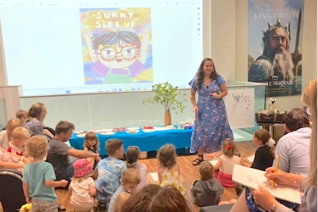Author Clare Helen Welsh, who is taking part in the festival, is shown here leading a session with youngsters.