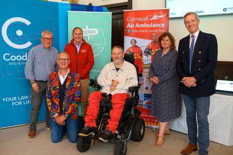 L-R: Malcolm Bell (Visit Cornwall), Clive Kessell, Tim Bunting (Cornwall Air Ambulance), Cllr Steven Webb, Jeni Luke (Coodes) and Col Sir Edward Bolitho