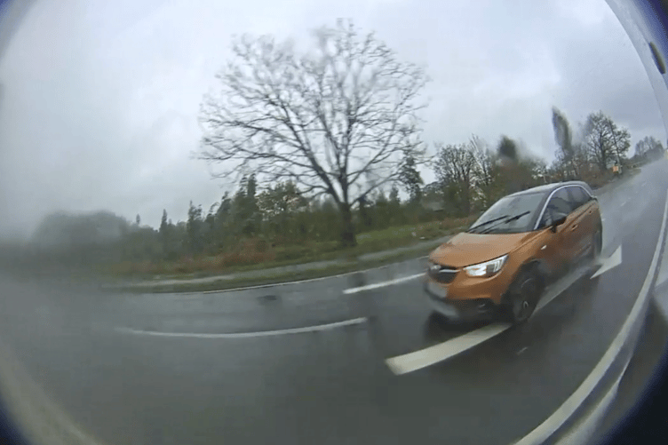 Footage from a three vehicle collision which occurred on the A30 near Rawridge, Devon, on November 26, 2022