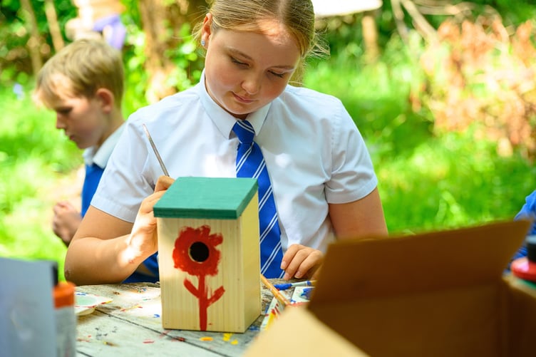 Pupils painted bird and bat boxes
