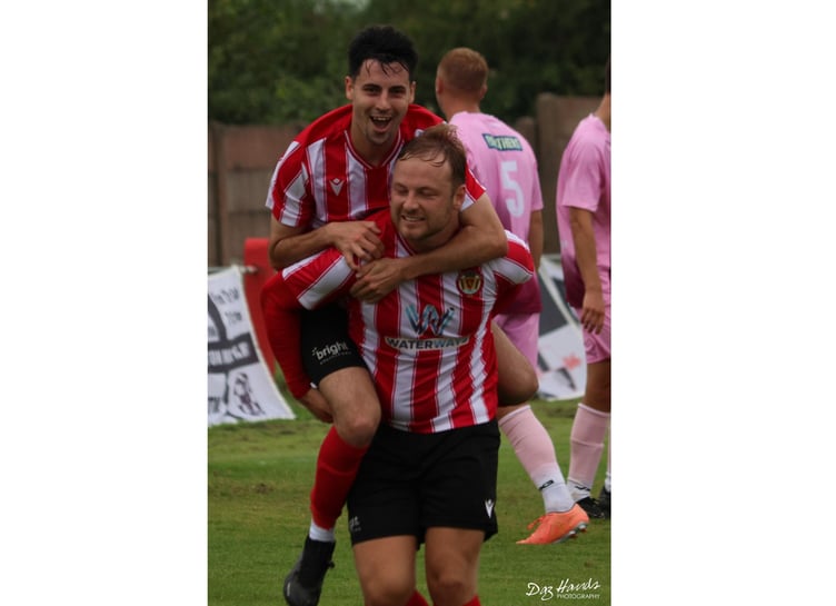 Saltash United celebrate Elliott Crawford's opener against Shepton Mallet. Picture: Daz Hands Photography