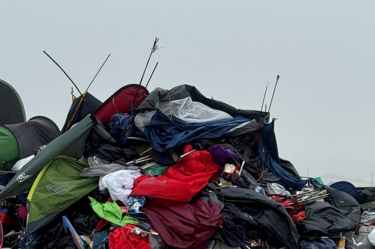 The aftermath of Boardmasters festival in Newquay, Cornwall. Photo released August 14 2024. These pictures show the aftermath of Board masters festival. Jay Mcgillan , 19, was working throughout the festival with Oxfam and was shocked when he discovered how much rubbish was left behind.He believes that around 70 per cent of the festival was left behind. From tents, camping chairs, Lilo's, blankets etc.Jay wanted to take some tents home with him as he will be attending fashion school and wanted to find some materials to use for future projects.
