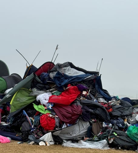 The aftermath of Boardmasters festival in Newquay, Cornwall. Photo released August 14 2024. These pictures show the aftermath of Board masters festival. Jay Mcgillan , 19, was working throughout the festival with Oxfam and was shocked when he discovered how much rubbish was left behind.He believes that around 70 per cent of the festival was left behind. From tents, camping chairs, Lilo's, blankets etc.Jay wanted to take some tents home with him as he will be attending fashion school and wanted to find some materials to use for future projects.
