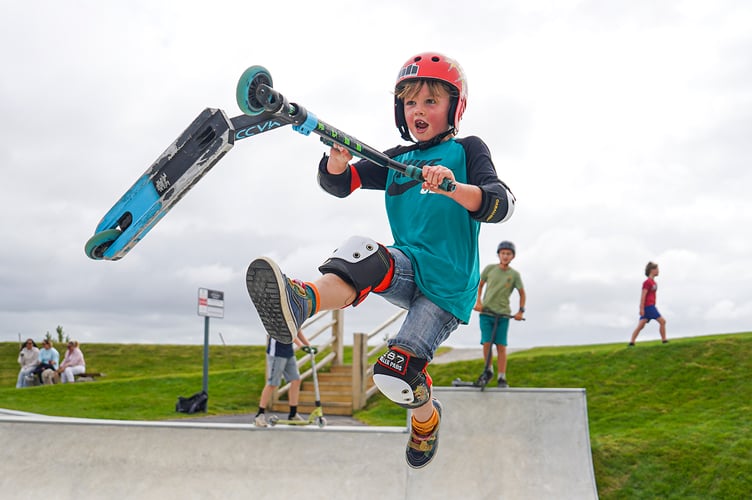 NANSLEDAN, NEWQUAY : AUGUST 09 2024 : The new SLYNK skate park at Nansledan, photographed by Hugh Hastings for the Duchy of Cornwall.