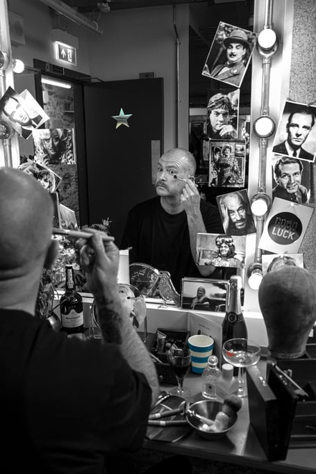 Actor Edward Rowe in make-up at the Hall For Cornwall