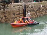 Lifeboat rescues three people onboard a jet ski at Watergate Bay 
