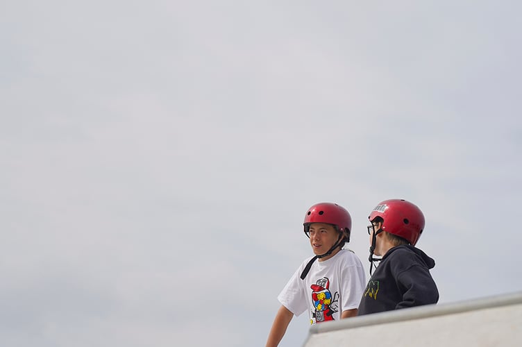 NANSLEDAN, NEWQUAY : AUGUST 31 2024 : Opening event run by Maverick at the new SLYNK skate park at Nansledan, photographed by Hugh Hastings for the Duchy of Cornwall.
