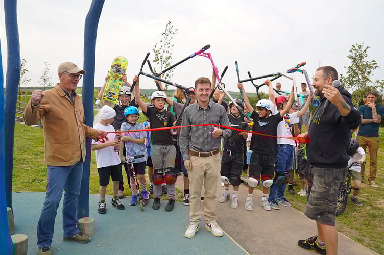 NANSLEDAN, NEWQUAY : AUGUST 31 2024 : Opening event run by Maverick at the new SLYNK skate park at Nansledan, photographed by Hugh Hastings for the Duchy of Cornwall.