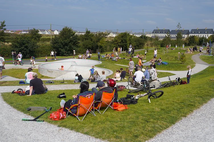 NANSLEDAN, NEWQUAY : AUGUST 31 2024 : Opening event run by Maverick at the new SLYNK skate park at Nansledan, photographed by Hugh Hastings for the Duchy of Cornwall.