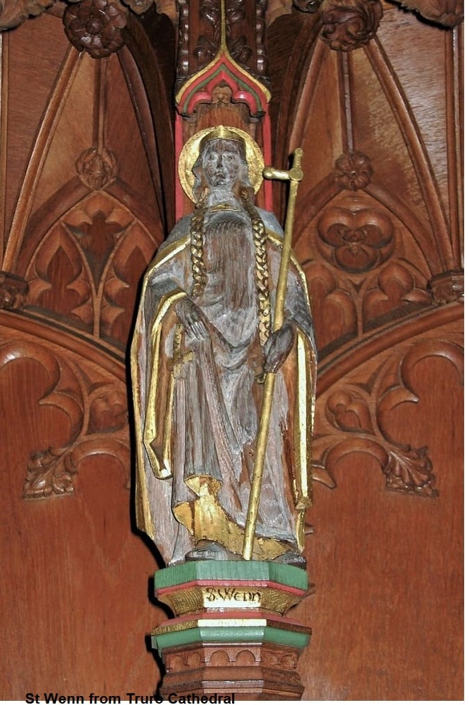 Violet Pinwill's carving of St Wenn from the choir stalls of Truro Cathedral