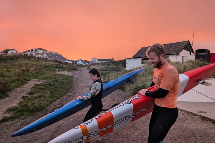 Elise with her dad Andrew. Meet the 13-year-old girl who surfs to school everyday - powering through jellyfish stings during the unique commute. Release date September 13 2024. Elsie Berriman paddles on a board across the sea from Hayle to Carbis Bay in Cornwall. Waking up at the crack of dawn Elsie gets in the water at 6:30am - where it takes roughly an hour to get to Carbis Bay - usually arriving at around 7:45am. The determined surfer then uses the outdoor showers on the beach in her wetsuit, gets ready and heads up to school. She is doing the school commute surf on an epic fundraising mission for her local surf club.
