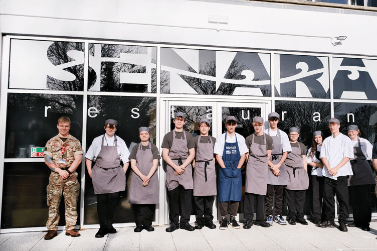 Army and Students outside Senara