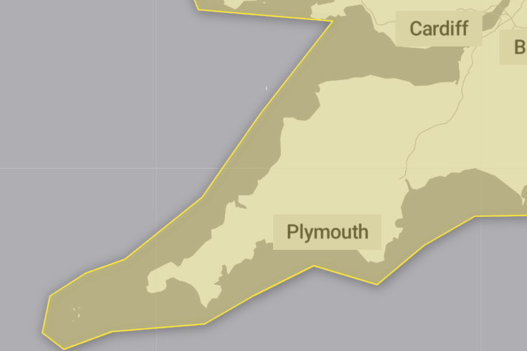 The yellow weather warning area