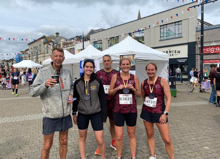 Members of Tamar Trotters at the Truro Half Marathon. From left: Steve Baker, Ayesha Gillespie, Darren Blenkinsop, Arlene Powell, Catherine Sims. Picture: Tamar Trotters