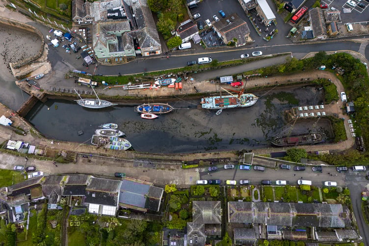 An aerial image showing how water has drained out of the inner harbour at Charlestown. Picture: Paul Williams