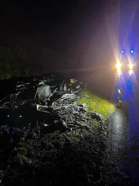 The aftermath of the caravan fire attended to by Lostwithiel Fire Station (Picture: Lostwithiel Community Fire Station)