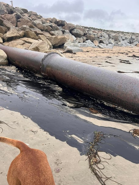 Broken pipe on a beach between Marazion and Penzance