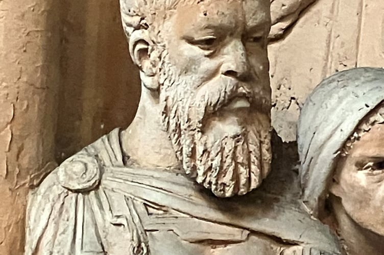 Pontius Pilate in the Tinworth panel, given by F Walters Bond to Truro Cathedral