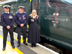 Daughter of D-Day veteran Harry Billinge greets his train once again