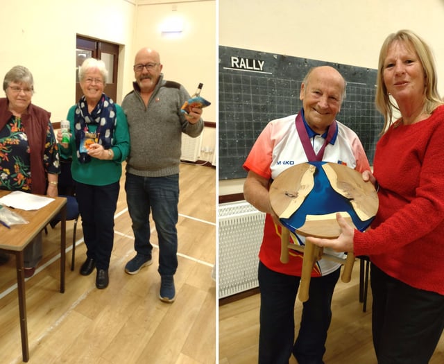 Reilly and Medlen win skittle competition at Lanreath