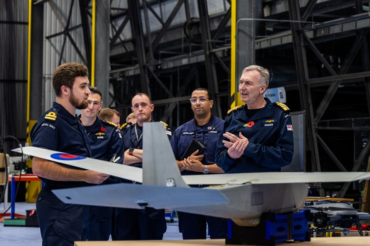 The Chief of the Defence Staff Admiral Sir Tony Radakin meets personnel at 700X Naval Air Squadron, based at RNAS Culdrose. Five years ago, when he was First Sea Lord, Admiral Radakin directed the fleet Air Arm squadron to begin trials with drones. They are regularly deployed on warships around the world. He was given demonstrations of the squadron Puma, Banshee and Peregrine remotely-piloted air systems.

The Chief of the Defence Staff Admiral Sir Tony Radakin talks to sailors and civilians from across RNAS Culdrose during a visit to the Cornish air station. The event was held in the hangar of 700X Naval Air Squadron.

 

The Chief of the Defence Staff Admiral Sir Tony Radakin presents Lieutenant Commander Ian âNurseyâ Mailes with his valedictory certificate after he retired from the Royal Navy after 34 yearsâ service. Lt Cdr Mailes served as a helicopter observer in Sea King and Merlin aircraft, based mainly out of RNAS Culdrose.

 

The Chief of the Defence Staff Admiral Sir Tony Radakin presented a valedictory certificate to Lieutenant Commander Alastair âBouncyâ Castle years. They both served together in 1990 on their first ship as lieutenants and have remained good friends. Lt Cdr Castle trained as a pilot in Sea King and Merlin helicopters and has spent most of his career at RNAS Culdrose.