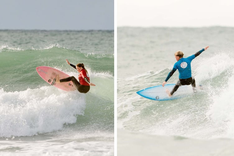 Newquay's Lila Skinner (left) and Perranporth's Seb Whitely (right) were the respective Under 14 winners. Pictures: Andy Holter