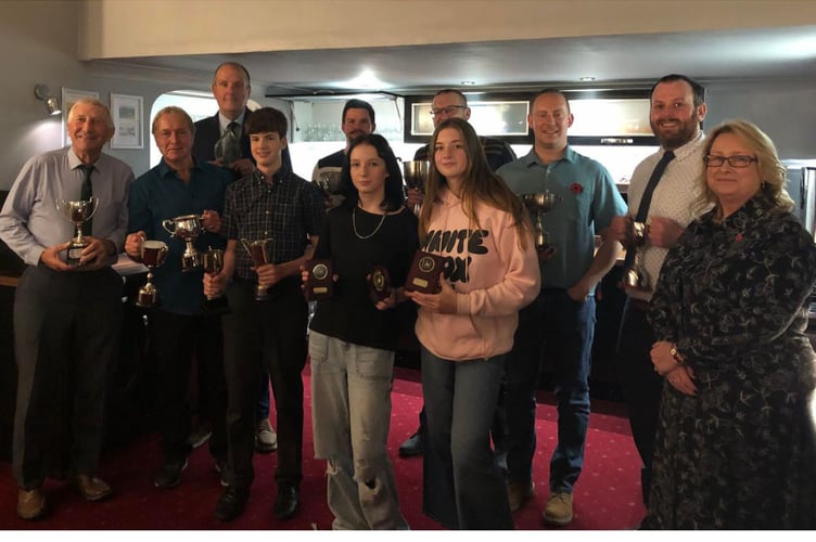 The trophy winners from Boconnoc Cricket Club's presentation evening. Back row: Phil Johns, Rhys Morgans, Jon Niblett, Gary Spencer and Colum Taylor. Front row: Robert Hemmings, Chris Neville, David Kendall, Jasmine Goddard, Eloise Ayres and Kathryn Johns. Picture: Boconnoc CC