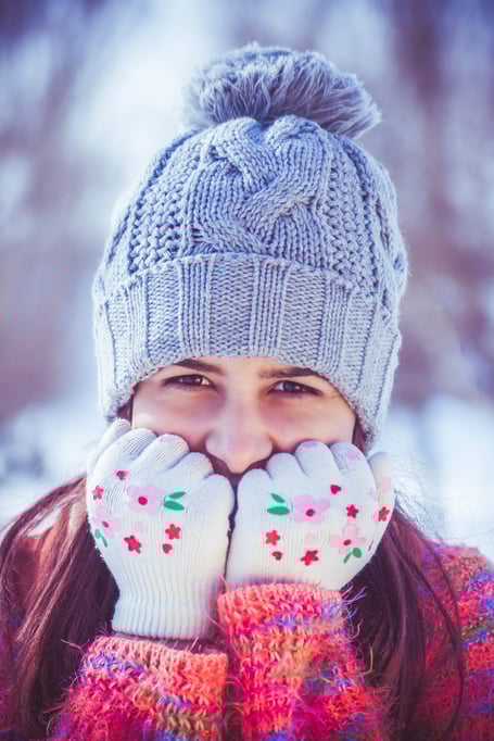 Cold woman in hat and gloves