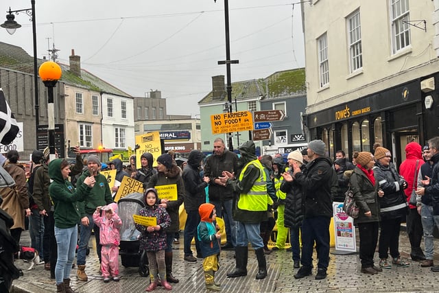 Farmers brave torrential rain to protest in Truro