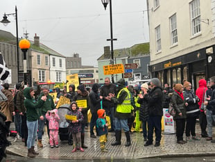Farmers brave torrential rain to protest in Truro