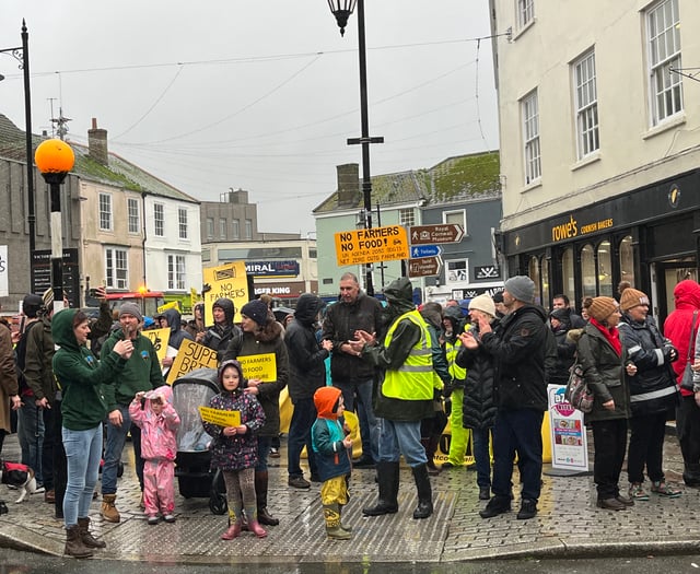 Farmers brave torrential rain to protest in Truro
