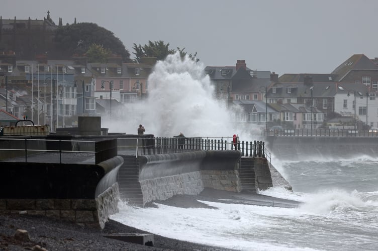 Storm Bert brings huge waves crashing over the promenade in Penzance on Saturday, 23 November. Photo by Penzance Council