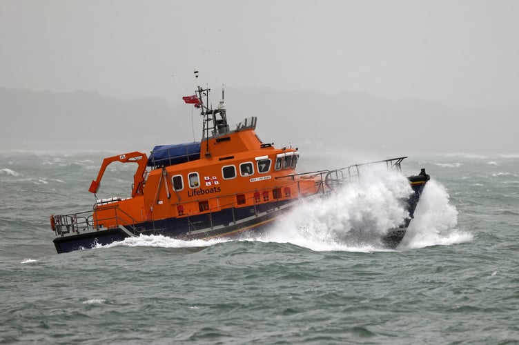 The Penlee Severn Class All Weather Lifeboat âIvan Ellenâ launches during Storm Bert to give some of the newer crew the experience of being at sea on service in poor weather conditions. Photo by Penzance Council