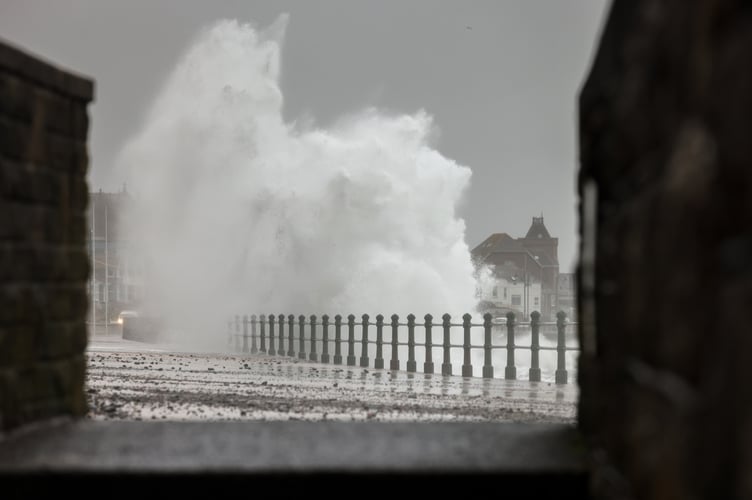 Storm Bert brings huge waves crashing over the promenade in Penzance on Saturday, 23 November. Photo by Penzance Council