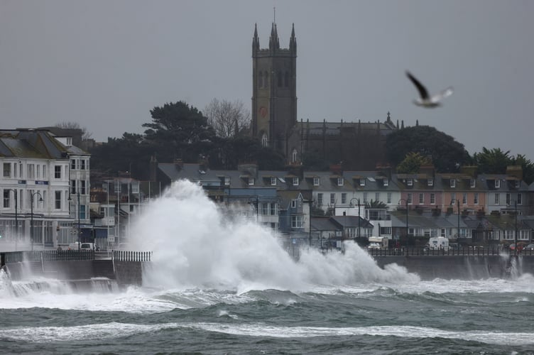 Storm Bert brings huge waves crashing over the promenade in Penzance on Saturday, 23 November. Photo by Penzance Council