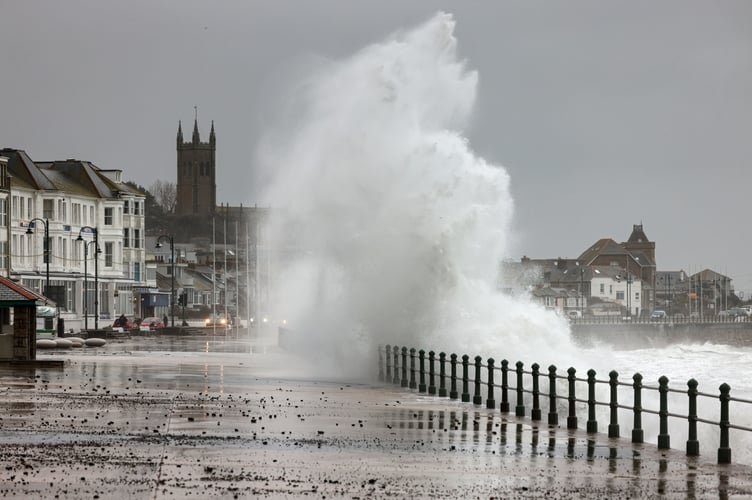 Storm Bert brings huge waves crashing over the promenade in Penzance on Saturday, 23 November. Photo by Penzance Council