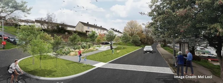 An artist's impression of the landscaped green space planned for Malpas Road