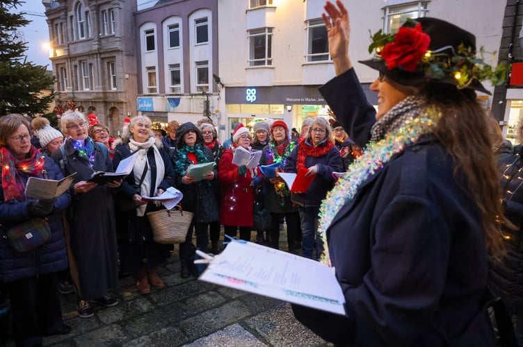 Penzance Christmas lights are switched on by 10-year-old Harry Wade on Saturday, 30 November. Photo by Penzance Council