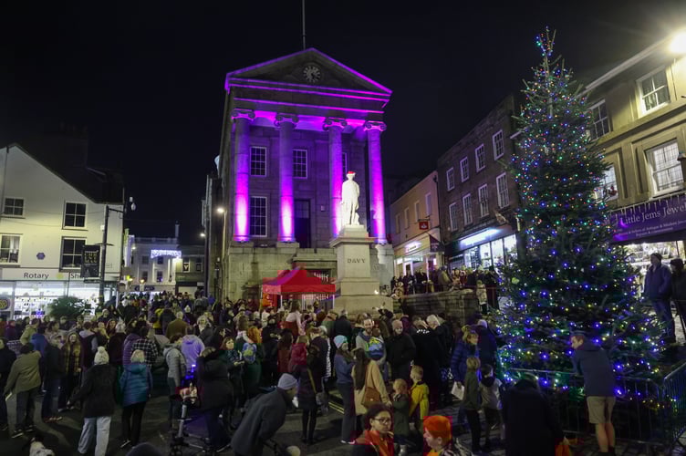 Penzance Christmas lights are switched on by 10-year-old Harry Wade on Saturday, 30 November. Photo by Penzance Council