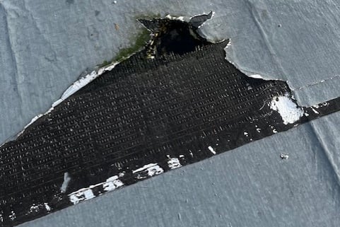 Damage on the roof of Morris House.
