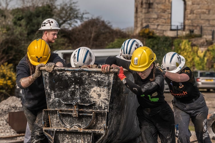 Camborne School of Mines' women's team training for the mucking event - Image Credit Media Memories Photography.