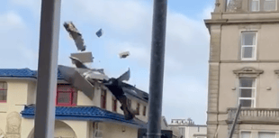 Man has lucky escape after part of restaurant roof blown off