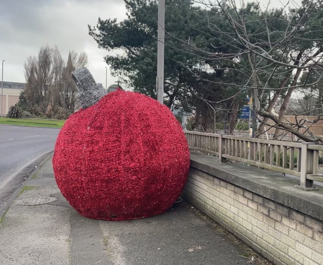 Bouncing bauble escapes from Truro roundabout during Storm Darragh