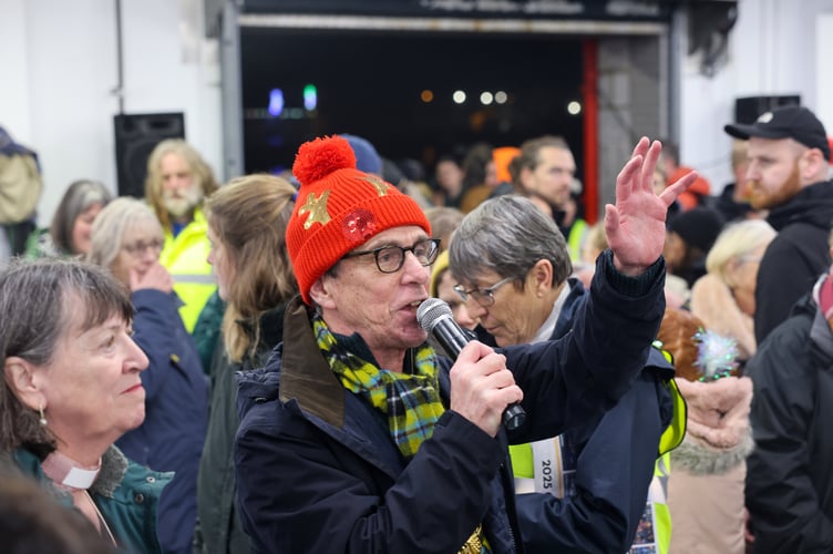 Mayor of Penzance Stephen Reynolds. Santa swaps his sleigh for a lifeboat as Storm Darragh approaches at the Newlyn Harbour Lights Grand Switch On on Friday 6 December. Photo by Penzance Council