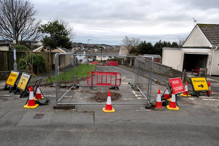 Part of Morcom Close in St Austell is shut to traffic. Picture: Paul Williams