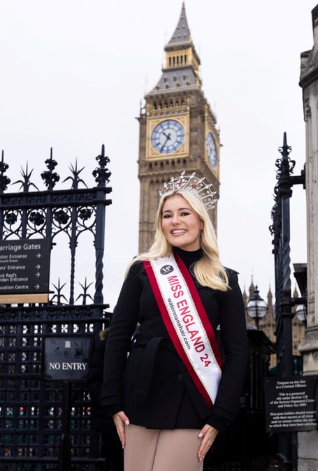 Milla Magee, Miss England, whose CPR Beauty with a Purpose campaign gathers pace after being invited to Parliament.  Milla Magee the reigning Miss England was invited to visit the Houses of Parliament and Prime Ministers questions this week.  She is also hoping her charity calendar which features her favourite images (some in swimwear) with life saving CPR Tips on every page will be well received by her 100k+ Instagram followers.   After returning to Cornwall for Christmas last night Milla said "Being invited to Prime Ministers Questions and visiting the historic Houses of Parliament was a truly remarkable experience. 