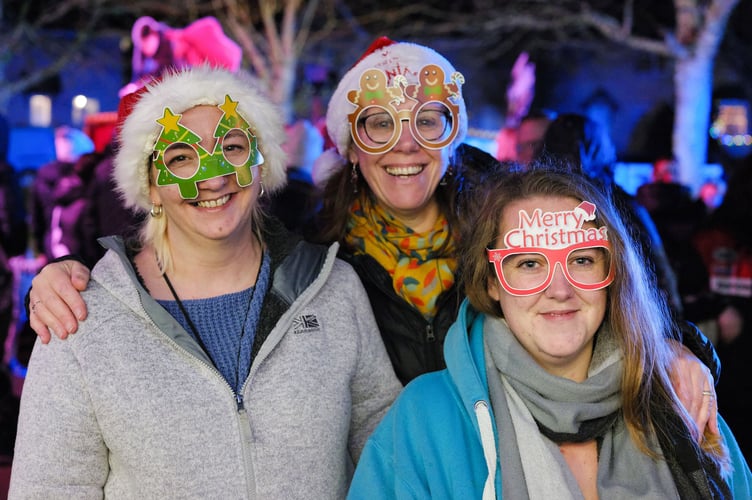 Organisers Corinne Brown, Debbie Sims and Natisha Lobb. Treneere Christmas Lights are switched on on the evening of Sunday 15 December. Photo by Penzance Council.